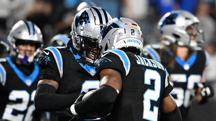 Carolina Panthers cornerback Mike Jackson (2) and cornerback Jaycee Horn (8) react in the fourth quarter Carolina Panthers cornerback Mike Jackson (2) and cornerback Jaycee Horn (8) react in the fourth quarter