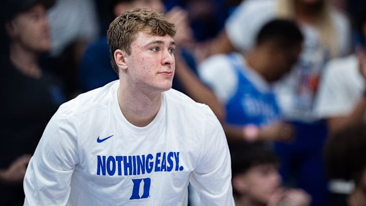Georgia Tech v Duke; Duke basketball forward Cooper Flagg on the bench after suffering an ankle sprain 