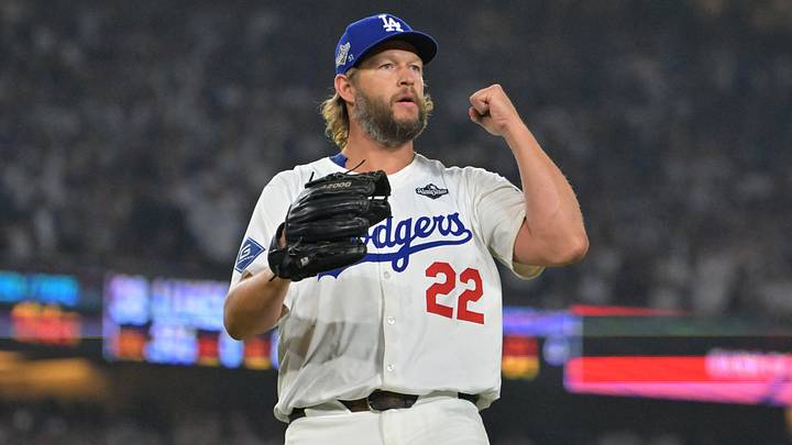 Oct 27, 2025; Los Angeles, California, USA; Los Angeles Dodgers pitcher Clayton Kershaw (22) reacts in the twelfth inning against the Toronto Blue Jays during game three of the 2025 MLB World Series at Dodger Stadium. Mandatory Credit: Jayne Kamin-Oncea-Imagn Images Oct 27, 2025; Los Angeles, California, USA; Los Angeles Dodgers pitcher Clayton Kershaw (22) reacts in the twelfth inning against the Toronto Blue Jays during game three of the 2025 MLB World Series at Dodger Stadium. Mandatory Credit: Jayne Kamin-Oncea-Imagn Images