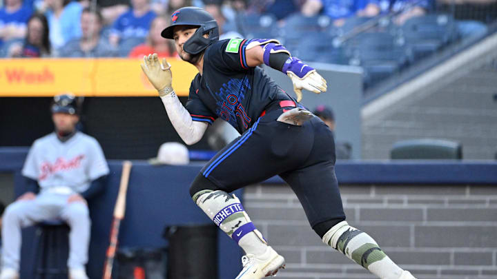 May 16, 2025; Toronto, Ontario, CAN; Toronto Blue Jays shortstop Bo Bichette (11) runs to first after hitting a single against the Detroit Tigers in the first inning at Rogers Centre. Mandatory Credit: Dan Hamilton-Imagn Images May 16, 2025; Toronto, Ontario, CAN; Toronto Blue Jays shortstop Bo Bichette (11) runs to first after hitting a single against the Detroit Tigers in the first inning at Rogers Centre. Mandatory Credit: Dan Hamilton-Imagn Images