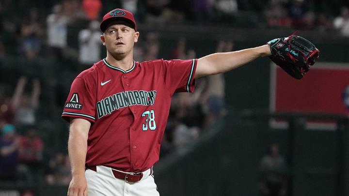 Aug 5, 2026: Arizona Diamondbacks pitcher Paul Sewald (38) reacts after defeating the San Diego Padres at Chase Field. Credit: Rick Scuteri-Imagn Images