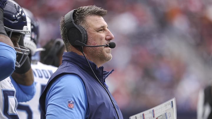 Tennessee Titans head coach Mike Vrabel looks on during the first quarter against the Houston Texans.