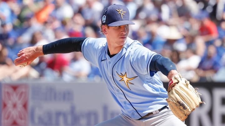 Mar 12, 2023; Port St. Lucie, Florida, USA;  Tampa Bay Rays relief pitcher Evan Reifert (86) throws a pitch during the third inning against the New York Mets at Clover Park.