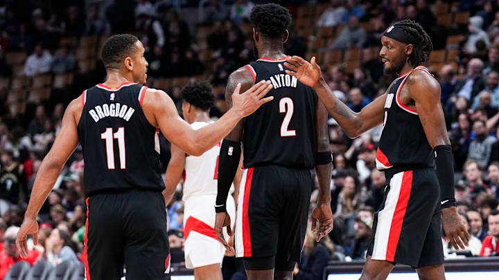 (l to r) Malcolm Brogdon, Deandre Ayton, Jerami Grant; Portland Trail Blazers