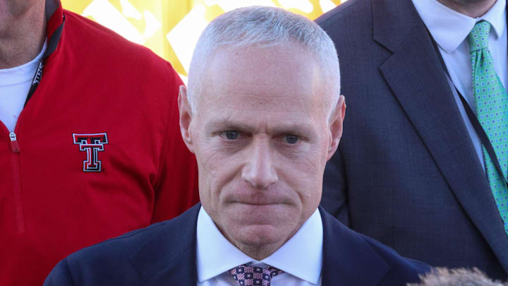 Big 12 Commissioner Brett Yormark attends ESPN's College GameDay at Texas Tech University on Nov. 8, 2025 in Lubbock, Texas. Big 12 Commissioner Brett Yormark attends ESPN's College GameDay at Texas Tech University on Nov. 8, 2025 in Lubbock, Texas.