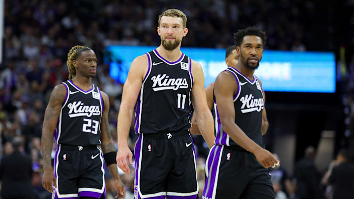 Oct 24, 2024; Sacramento, California, USA; Sacramento Kings forward Domantas Sabonis (11) and guard Malik Monk (0) walk up the court against the Minnesota Timberwolves during the fourth quarter at Golden 1 Center. Mandatory Credit: Sergio Estrada-Imagn Images Oct 24, 2024; Sacramento, California, USA; Sacramento Kings forward Domantas Sabonis (11) and guard Malik Monk (0) walk up the court against the Minnesota Timberwolves during the fourth quarter at Golden 1 Center. Mandatory Credit: Sergio Estrada-Imagn Images