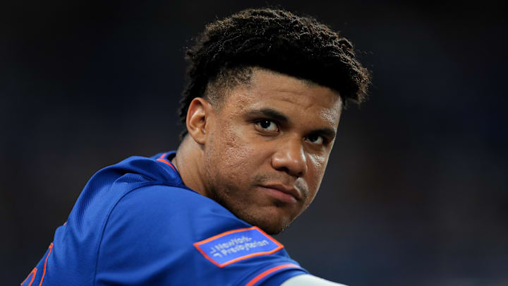 Apr 1, 2025; Miami, Florida, USA; New York Mets right fielder Juan Soto (22) looks on from the dugout against the Miami Marlins during the seventh inning at loanDepot Park. Mandatory Credit: Sam Navarro-Imagn Images Apr 1, 2025; Miami, Florida, USA; New York Mets right fielder Juan Soto (22) looks on from the dugout against the Miami Marlins during the seventh inning at loanDepot Park. Mandatory Credit: Sam Navarro-Imagn Images