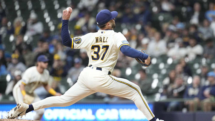 Apr 29, 2026; Milwaukee, Wisconsin, USA; Milwaukee Brewers pitcher Dl Hall (37) delivers a pitch against the Arizona Diamondbacks in the fifth inning at American Family Field. Mandatory Credit: Michael McLoone-Imagn Images