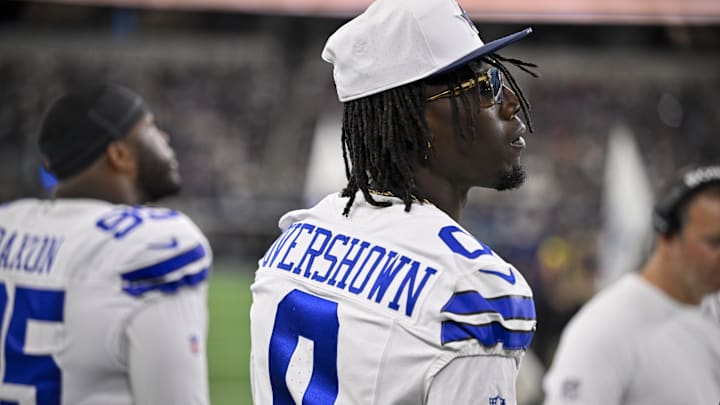 Dallas Cowboys linebacker DeMarvion Overshown looks on before the game against the Baltimore Ravens.