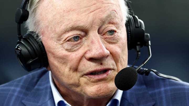 Aug 16, 2025; Arlington, Texas, USA;  Dallas Cowboys owner Jerry Jones before the game against the Baltimore Ravens at AT&T Stadium.
