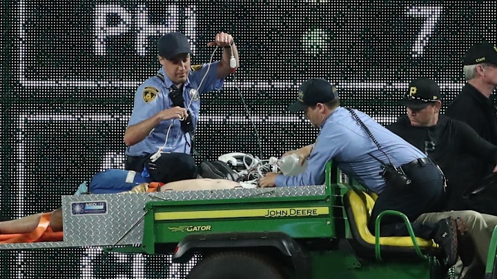 An update on the Pirates fan and former college football player who fell during a baseball game.