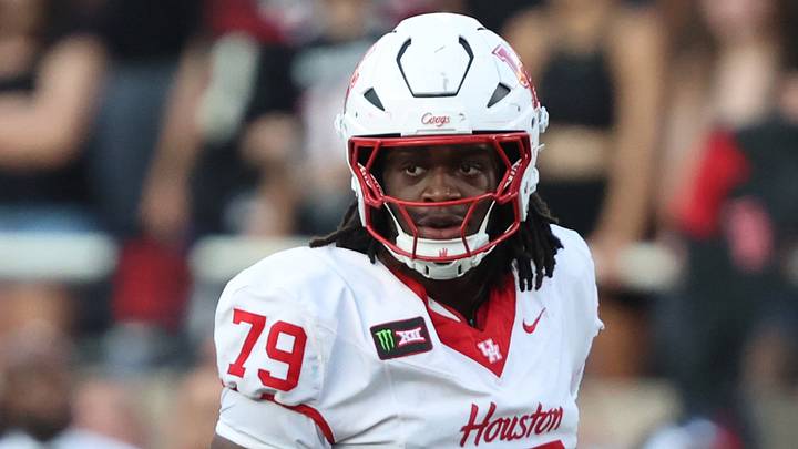 Sep 18, 2026; Lubbock, Texas, USA; Houston Cougars offensive lineman Alvin Ebosele (79) looks to the bench in the first half against the Texas Tech Red Raiders at Galaxy Stadium. Mandatory Credit: Michael C. Johnson-Imagn Images Sep 18, 2026; Lubbock, Texas, USA; Houston Cougars offensive lineman Alvin Ebosele (79) looks to the bench in the first half against the Texas Tech Red Raiders at Galaxy Stadium. Mandatory Credit: Michael C. Johnson-Imagn Images