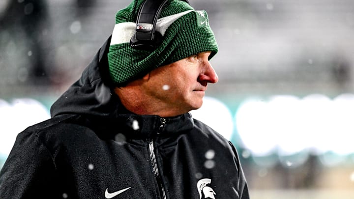 Michigan State's head coach Jonathan Smith looks on from the sideline during the third quarter in the game against Rutgers on Saturday, Nov. 30, 2024, at Spartan Stadium in East Lansing.