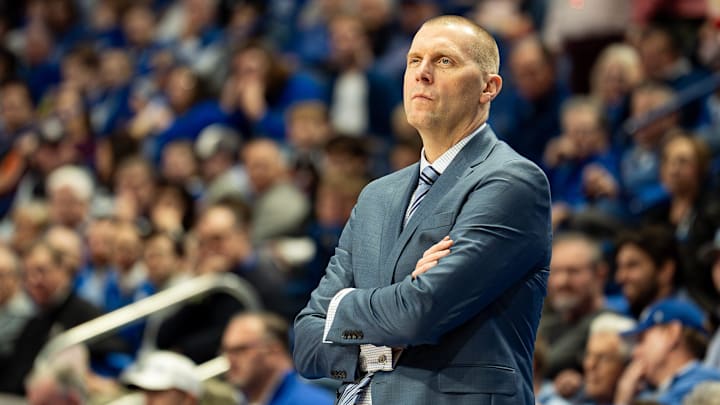 Kentucky head coach Mark Pope looks on as his Wildcats squad face the Bellarmine Knights at Rupp Arena in Lexington, Kentucky on Dec. 23, 2025.