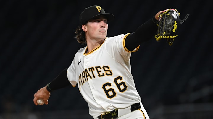 Jun 9, 2025; Pittsburgh, Pennsylvania, USA; Pittsburgh Pirates relief pitcher Kyle Nicolas (66) in a game against the Miami Marlins at PNC Park. Mandatory Credit: Philip G. Pavely-Imagn Images Jun 9, 2025; Pittsburgh, Pennsylvania, USA; Pittsburgh Pirates relief pitcher Kyle Nicolas (66) in a game against the Miami Marlins at PNC Park. Mandatory Credit: Philip G. Pavely-Imagn Images