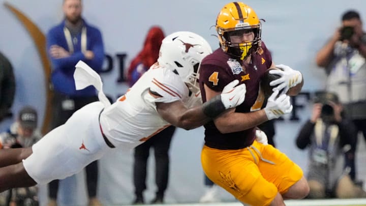 Arizona State running back Cam Skattebo (4) was named the Peach Bowl's Offensive MVP.