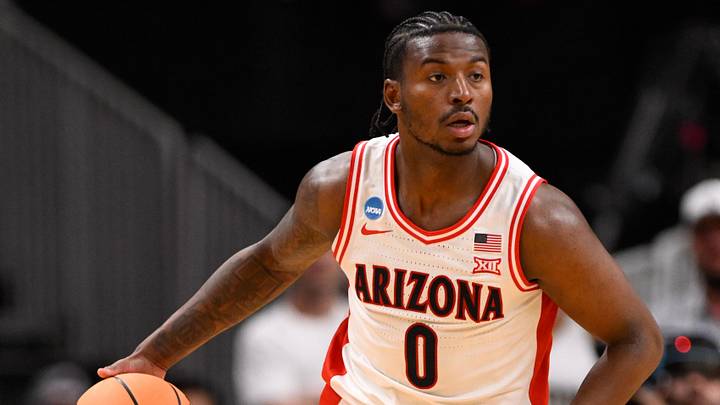 Mar 28, 2026; San Jose, CA, USA; Arizona Wildcats guard Jaden Bradley (0) dribbles the ball against the Purdue Boilermakers in the first half during an Elite Eight game of the West Regional of the men's 2026 NCAA Tournament at SAP Center. Mandatory Credit: Eakin Howard-Imagn Images