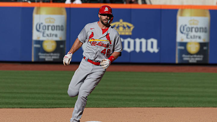 May 17, 2022; New York City, New York, USA; St. Louis Cardinals first baseman Paul Goldschmidt (46) rounds second base after hitting a solo home run during the eighth inning against the New York Mets at Citi Field. Mandatory Credit: Vincent Carchietta-Imagn Images May 17, 2022; New York City, New York, USA; St. Louis Cardinals first baseman Paul Goldschmidt (46) rounds second base after hitting a solo home run during the eighth inning against the New York Mets at Citi Field. Mandatory Credit: Vincent Carchietta-Imagn Images