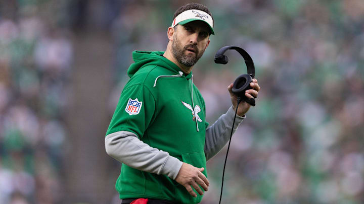 Dec 29, 2024; Philadelphia, Pennsylvania, USA; Philadelphia Eagles head coach Nick Sirianni looks on during the fourth quarter against the Dallas Cowboys at Lincoln Financial Field. Mandatory Credit: Bill Streicher-Imagn Images