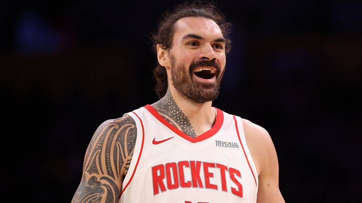 Mar 31, 2025; Los Angeles, California, USA;  Houston Rockets center Steven Adams (12) reacts to a play during the third quarter against the Los Angeles Lakers at Crypto.com Arena. Mandatory Credit: Kiyoshi Mio-Imagn Images