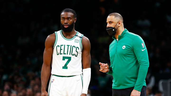 Jaylen Brown and Ime Udoka, Boston Celtics. Omar Rawlings/GettyImages
