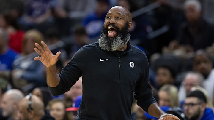 Feb 3, 2024; Philadelphia, Pennsylvania, USA; Brooklyn Nets head coach Jacque Vaughn reacts during the first quarter against the Philadelphia 76ers at Wells Fargo Center. Mandatory Credit: Bill Streicher-Imagn Images Feb 3, 2024; Philadelphia, Pennsylvania, USA; Brooklyn Nets head coach Jacque Vaughn reacts during the first quarter against the Philadelphia 76ers at Wells Fargo Center. Mandatory Credit: Bill Streicher-Imagn Images
