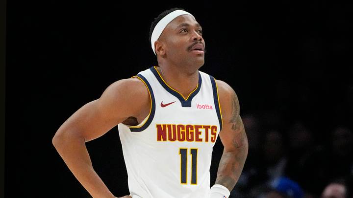 Apr 23, 2026; Minneapolis, Minnesota, USA; Denver Nuggets guard Bruce Brown (11) reacts to a foul call against his team and for the Minnesota Timberwolves in the third quarter at Target Center. Mandatory Credit: Bruce Kluckhohn-Imagn Images