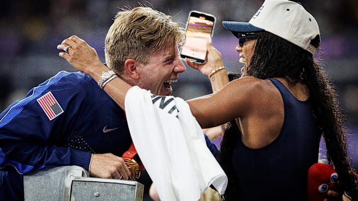 Hunter Woodhall and Tara Davis-Woodhall celebrated an epic win after Hunter won gold in the Paralympics 400 meter sprint.