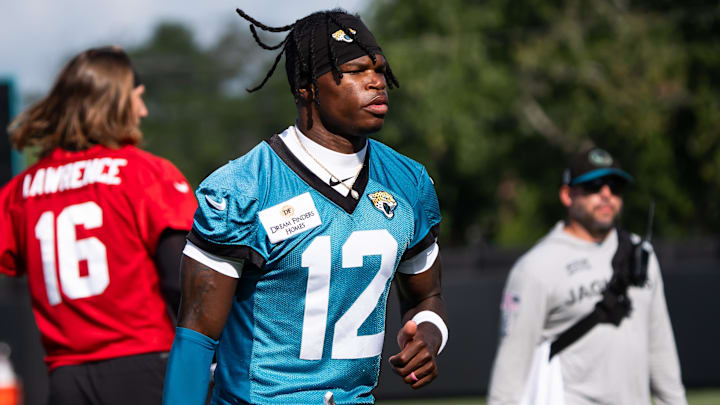 Jacksonville Jaguars wide receiver Travis Hunter (12) jogs to his first drill during the Jacksonville Jaguars’ third mandatory minicamp Thursday June 12, 2025 at the Miller Electric Center in Jacksonville, Fla. [Doug Engle/Florida Times-Union]