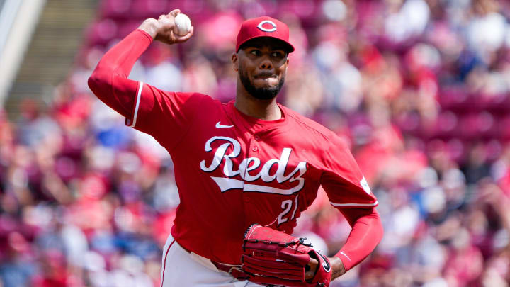 Cincinnati Reds pitcher Hunter Greene (21) pitches to the Detroit Tigers in the first inning at Great American Ball Park in Cincinnati on Saturday, July 6, 2024. Cincinnati Reds pitcher Hunter Greene (21) pitches to the Detroit Tigers in the first inning at Great American Ball Park in Cincinnati on Saturday, July 6, 2024.