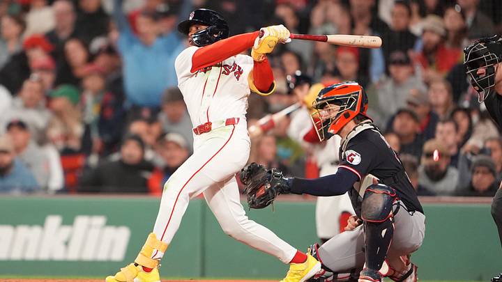 Sep 23, 2026; Boston, Massachusetts, USA; Boston Red Sox center fielder Ceddanne Rafaela (3) hits a single against the Cleveland Guardians during the second inning at Fenway Park. Mandatory Credit: Gregory Fisher-Imagn Images Sep 23, 2026; Boston, Massachusetts, USA; Boston Red Sox center fielder Ceddanne Rafaela (3) hits a single against the Cleveland Guardians during the second inning at Fenway Park. Mandatory Credit: Gregory Fisher-Imagn Images
