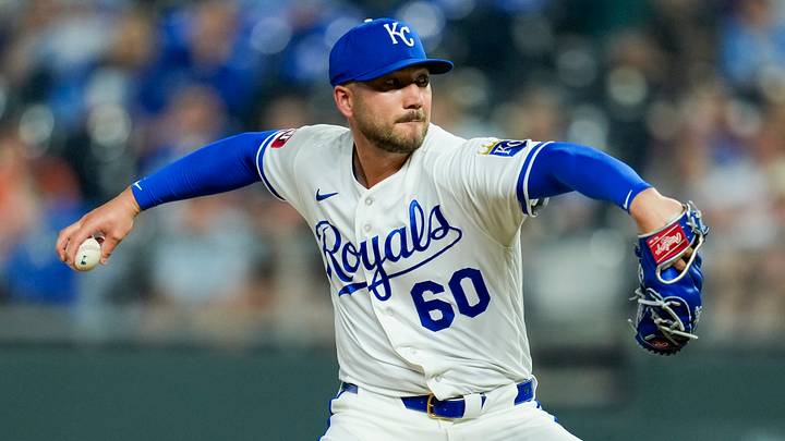 Apr 21, 2026; Kansas City, Missouri, USA; Kansas City Royals pitcher Lucas Erceg (60) pitches during the ninth inning against the Baltimore Orioles at Kauffman Stadium. Mandatory Credit: Jay Biggerstaff-Imagn Images Apr 21, 2026; Kansas City, Missouri, USA; Kansas City Royals pitcher Lucas Erceg (60) pitches during the ninth inning against the Baltimore Orioles at Kauffman Stadium. Mandatory Credit: Jay Biggerstaff-Imagn Images