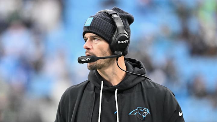 Carolina Panthers head coach Dave Canales looks on against the Seattle Seahawks during the fourth quarter 