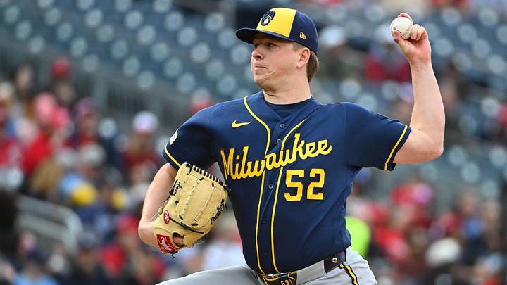 May 2, 2026; Washington, District of Columbia, USA; Milwaukee Brewers pitcher Kyle Harrison (52) throw to the Washington Nationals during the first inning at Nationals Park. Mandatory Credit: Brad Mills-Imagn Images May 2, 2026; Washington, District of Columbia, USA; Milwaukee Brewers pitcher Kyle Harrison (52) throw to the Washington Nationals during the first inning at Nationals Park. Mandatory Credit: Brad Mills-Imagn Images