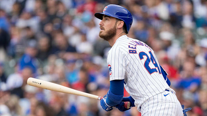 Chicago Cubs slugger Cody Bellinger hits a home run against the Cincinnati Reds.