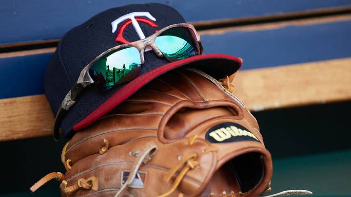 Apr 13, 2017; Detroit, MI, USA; Minnesota Twins hat and glove in the dugout during the game against the Minnesota Twins at Comerica Park. 