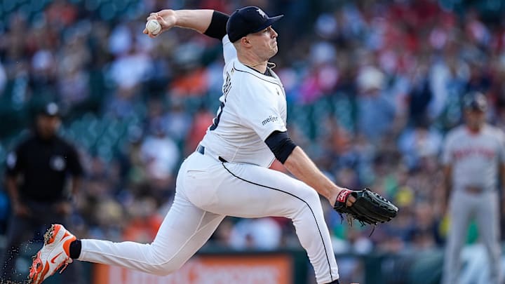 Detroit Tigers pitcher Tarik Skubal (29) throws against Boston Red Sox during the first inning at Comerica Park in Detroit on Wednesday, May 14, 2025.