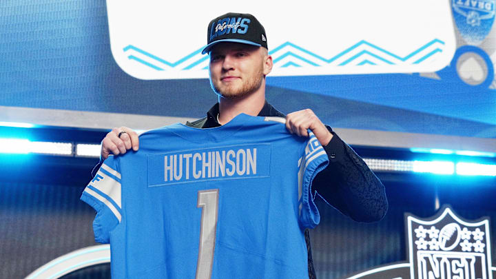 Apr 28, 2022; Las Vegas, NV, USA; Michigan defensive end Aidan Hutchinson after being selected as