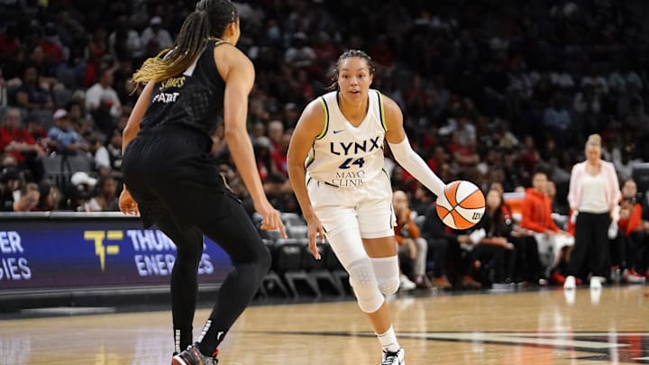 Minnesota Lynx forward Napheesa Collier (24) dribbles the ball.