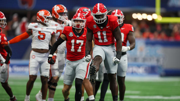 Aug 31, 2024; Atlanta, Georgia, USA; Georgia Bulldogs linebacker Jalon Walker (11) reacts after a tackle against the Clemson Tigers in the third quarter at Mercedes-Benz Stadium. Mandatory Credit: Brett Davis-Imagn Images
Aug 31, 2024; Atlanta, Georgia, USA; Georgia Bulldogs linebacker Jalon Walker (11) reacts after a tackle against the Clemson Tigers in the third quarter at Mercedes-Benz Stadium. Mandatory Credit: Brett Davis-Imagn Images