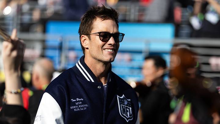 Feb 8, 2026; Santa Clara, CA, USA; Former Super Bowl MVP Tom Brady in attendance before Super Bowl LX 