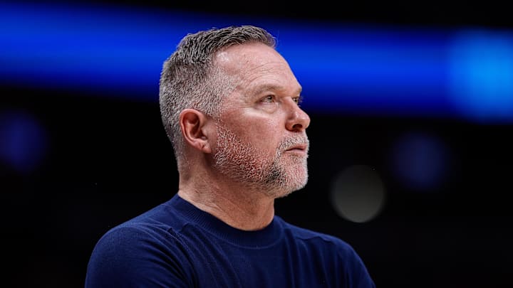 Dec 13, 2024; Denver, Colorado, USA; Denver Nuggets head coach Michael Malone looks on in the first quarter against the Los Angeles Clippers at Ball Arena. 