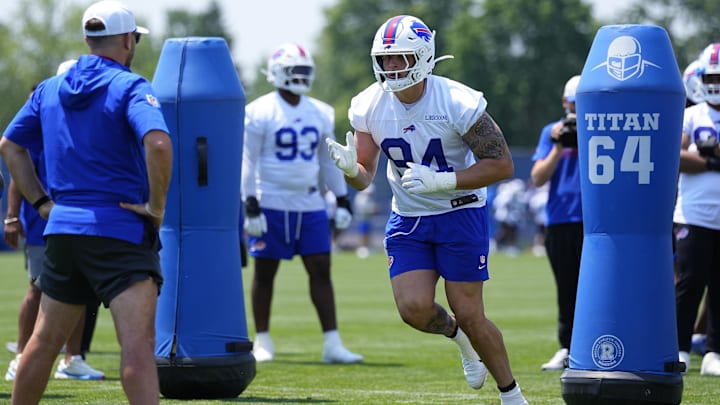 Buffalo Bills edge Landon Jackson works out during Minicamp at Highmark Stadium.