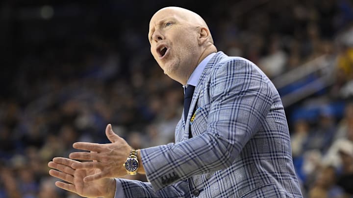 Feb 18, 2025; Los Angeles, California, USA;  UCLA Bruins head coach Mick Cronin during the second half against the Minnesota Golden Gophers at Pauley Pavilion presented by Wescom. Mandatory Credit: Robert Hanashiro-Imagn Images