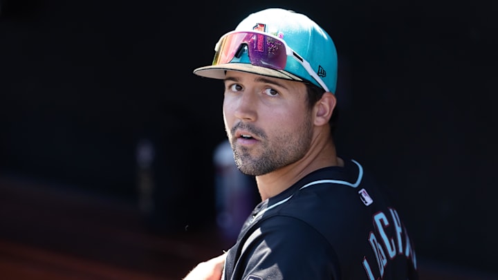 Mar 10, 2026; Phoenix, Arizona, USA; Arizona Diamondbacks outfielder Ryan Waldschmidt against the Los Angeles Dodgers during a spring training game at Camelback Ranch-Glendale. Mandatory Credit: Mark J. Rebilas-Imagn Images