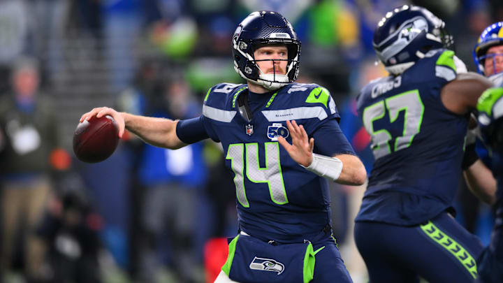 Seattle Seahawks quarterback Sam Darnold. Seattle Seahawks quarterback Sam Darnold.