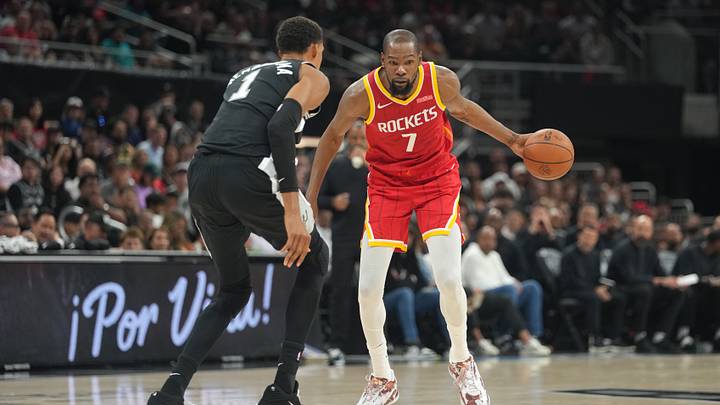 Oct 23, 2026; Austin, Texas, USA; Houston Rockets forward Kevin Durant (7) drives to the basket against San Antonio Spurs forward Victor Wembanyama (1) during the first half at Moody Center. Mandatory Credit: Scott Wachter-Imagn Images Oct 23, 2026; Austin, Texas, USA; Houston Rockets forward Kevin Durant (7) drives to the basket against San Antonio Spurs forward Victor Wembanyama (1) during the first half at Moody Center. Mandatory Credit: Scott Wachter-Imagn Images