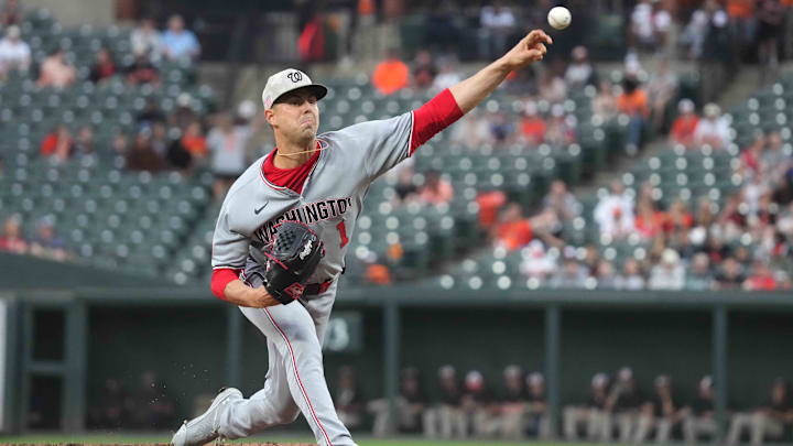 May 16, 2025; Baltimore, Maryland, USA; Washington Nationals pitcher MacKenzie Gore (1) delivers in the first inning against the Baltimore Orioles at Oriole Park at Camden Yards. Mandatory Credit: Mitch Stringer-Imagn Images May 16, 2025; Baltimore, Maryland, USA; Washington Nationals pitcher MacKenzie Gore (1) delivers in the first inning against the Baltimore Orioles at Oriole Park at Camden Yards. Mandatory Credit: Mitch Stringer-Imagn Images