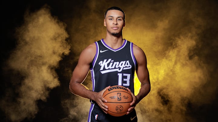 Sep 30, 2024; Sacramento, CA, USA; Sacramento Kings forward Keegan Murray (13) during media day at Golden 1 Center. Mandatory Credit: Sergio Estrada-Imagn Images