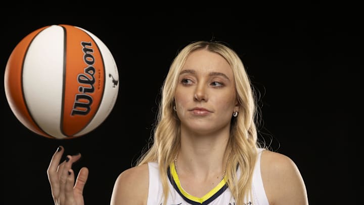 May 7, 2025; Arlington, TX, USA; Dallas Wings guard Paige Bueckers poses for a photo during the 2025 Dallas Wings Media Day. Mandatory Credit: Jerome Miron-Imagn Images